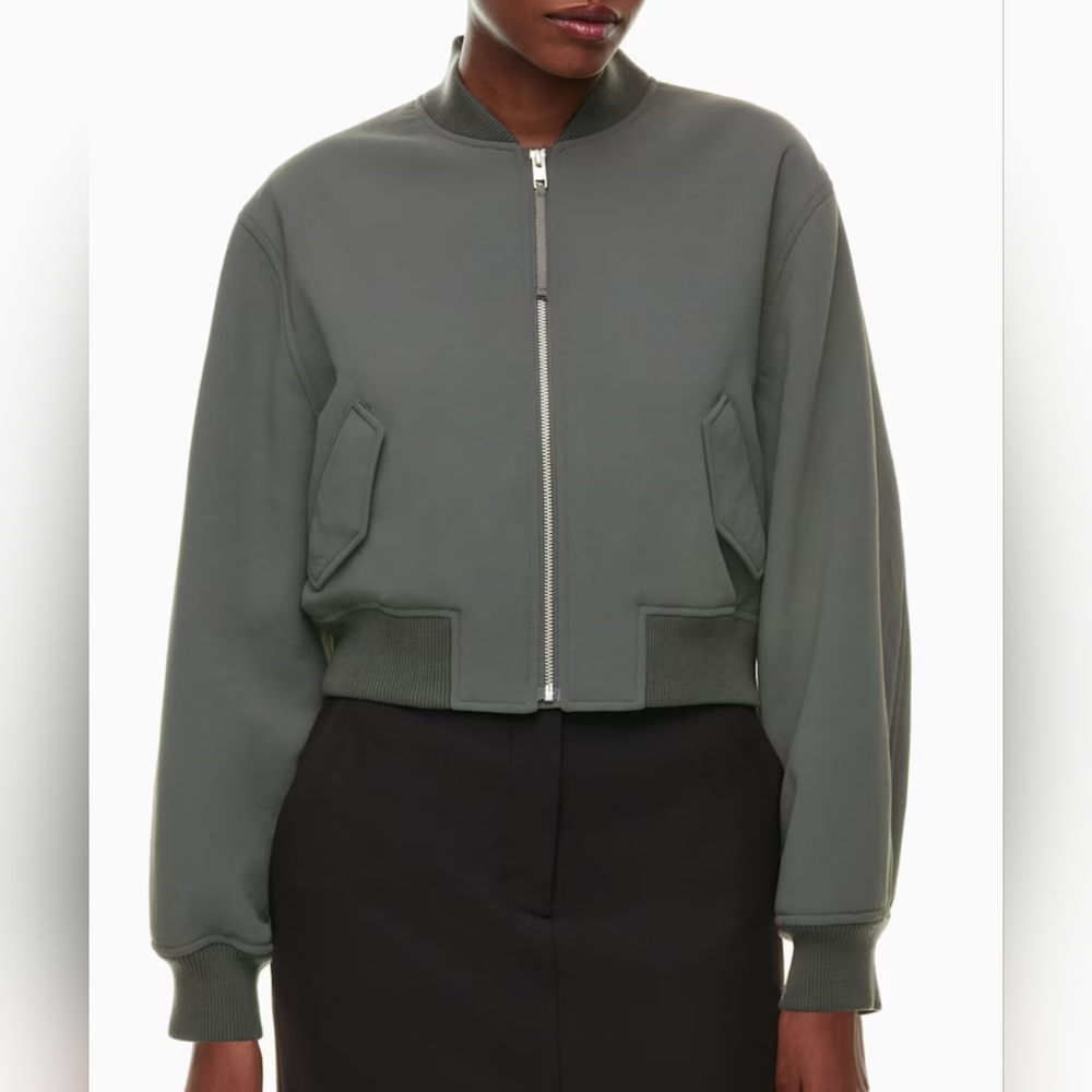 Aritzia Wilfred Medina Cropped Bomber Jacket - Coal Grey, Size XS